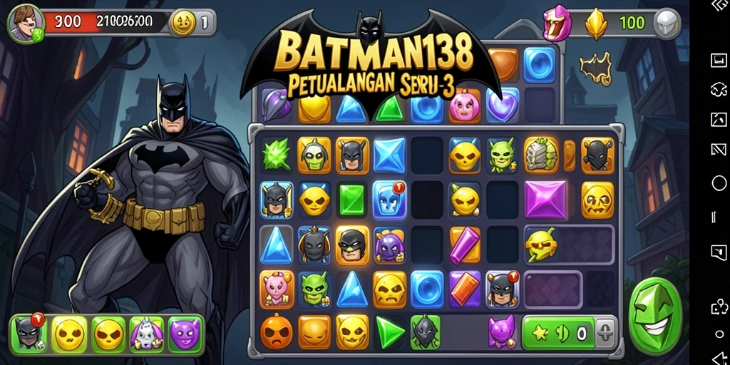 Screenshot menunjukkan gameplay seru dari BATMAN138 dengan tantangan Match-3.