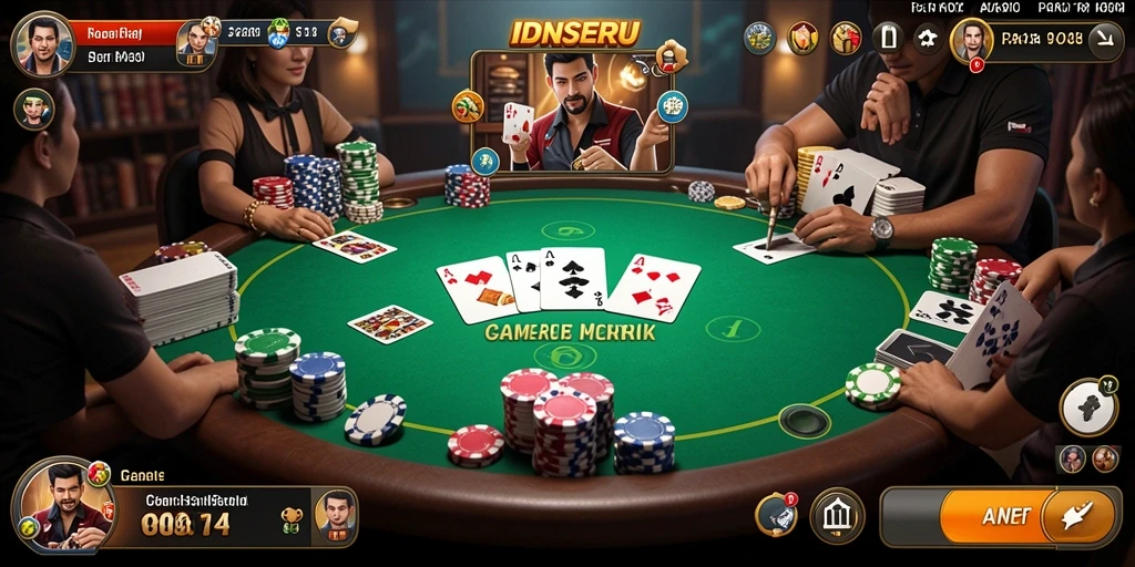 Tangkapan layar IDNSERU menunjukkan gameplay poker yang seru.