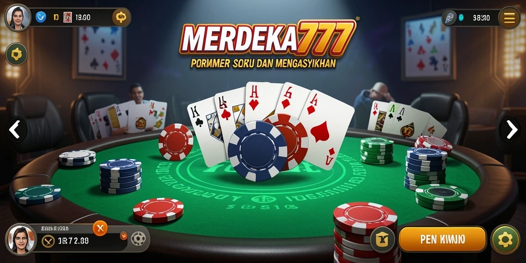 Screenshot MERDEKA777 menampilkan aksi seru dalam permainan poker.