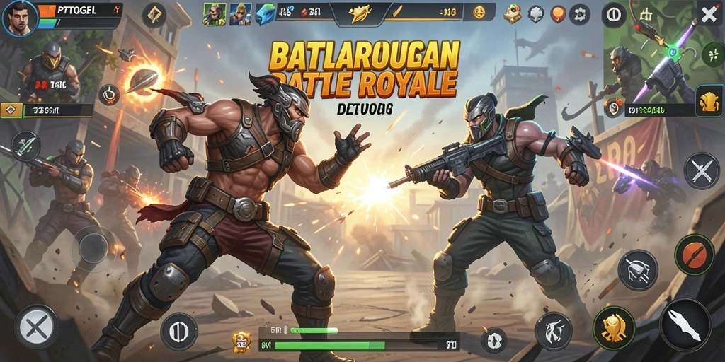 Tampilan gameplay PTTOGEL dalam pertarungan Battle Royale yang intens.
